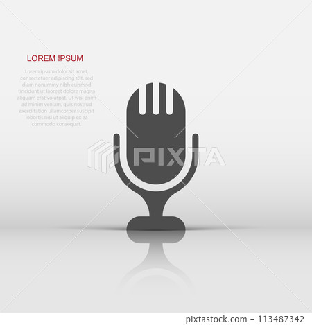 Microphone icon in flat style. Mic broadcast vector illustration on white isolated background. Microphone mike speech business concept. Microphone icon in flat style. Mic broadcast vector illustration on white isolated background. Microphone mike speech business concept. 113487342