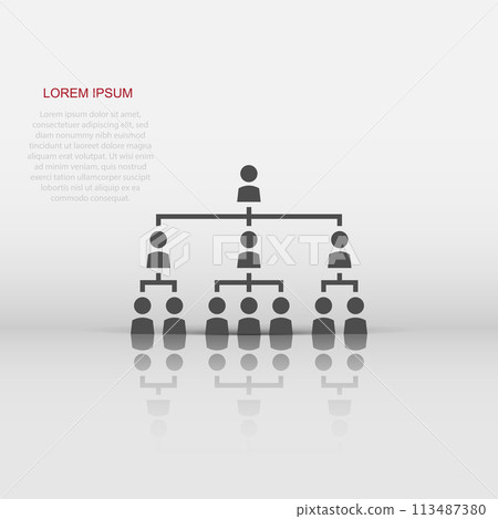 Corporate organization chart with business people vector icon in flat style. People cooperation illustration on white isolated background. Teamwork business concept. 113487380