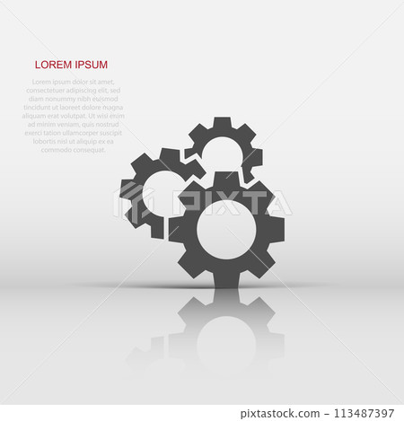 Gear vector icon in flat style. Cog wheel illustration on white isolated background. Gearwheel cogwheel business concept. Gear vector icon in flat style. Cog wheel illustration on white isolated background. Gearwheel cogwheel business concept. 113487397