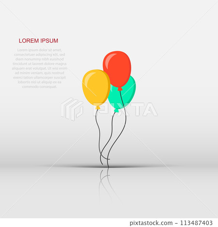 Air balloon flat vector icon. Birthday baloon illustration on white isolated background. Balloon business concept. Air balloon flat vector icon. Birthday baloon illustration on white isolated background. Balloon business concept. 113487403