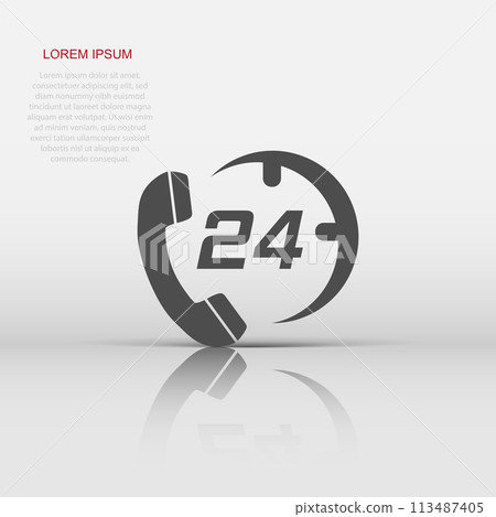 Technical support 24/7 vector icon in flat style. Phone clock help illustration on white isolated background. Computer service support concept. Technical support 24/7 vector icon in flat style. Phone clock help illustration on white isolated background. Computer service support concept. 113487405