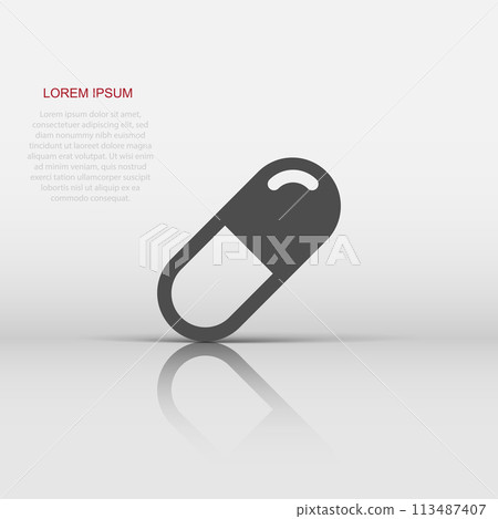 Capsule pills tablet vector icon in flat style. Medical pills illustration on white isolated background. Capsule and drug concept. Capsule pills tablet vector icon in flat style. Medical pills illustration on white isolated background. Capsule and drug concept. 113487407