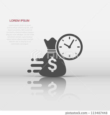 Business and finance management icon in flat style. Time is money illustration on white isolated background. Financial strategy business concept. 113487448