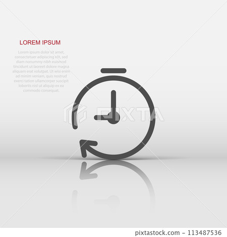 Clock timer icon in flat style. Time alarm illustration on white isolated background. Stopwatch clock business concept. 113487536