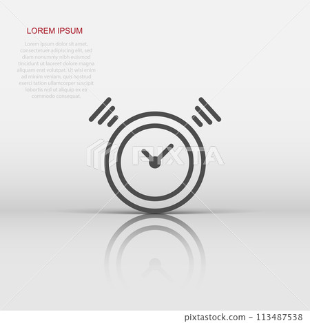 Clock timer icon in flat style. Time alarm illustration on white isolated background. Stopwatch clock business concept. 113487538