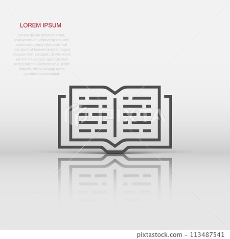 Open book icon in flat style. Text book illustration on white isolated background. Education library business concept. Open book icon in flat style. Text book illustration on white isolated background. Education library business concept. 113487541