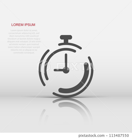 Clock timer icon in flat style. Time alarm illustration on white isolated background. Stopwatch clock business concept. Clock timer icon in flat style. Time alarm illustration on white isolated background. Stopwatch clock business concept. 113487550