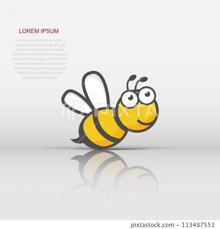 Cartoon bee icon in flat style. Wasp insect illustration on white isolated background. Bee business concept. Cartoon bee icon in flat style. Wasp insect illustration on white isolated background. Bee business concept. 113487551