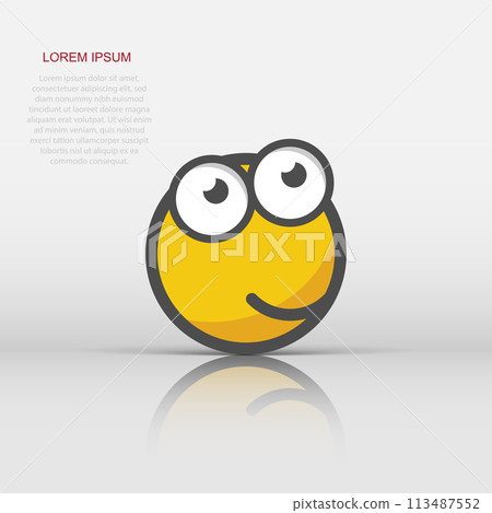 Cartoon face icon in flat style. Smiley face illustration on white isolated background. Comic emotion smiley business concept. 113487552