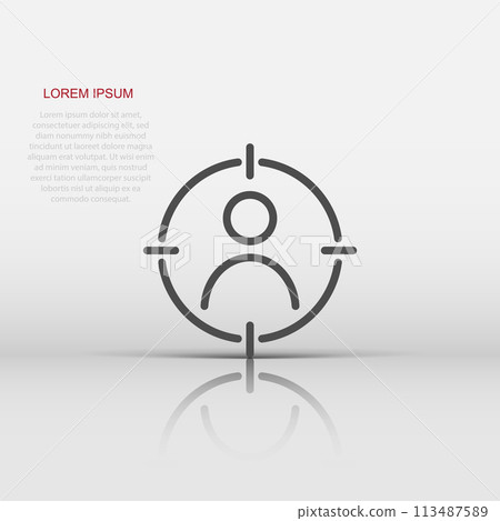 Target audience icon in flat style. Marketing target strategy illustration on white isolated background. Aim on people business concept. Target audience icon in flat style. Marketing target strategy illustration on white isolated background. Aim on people business concept. 113487589