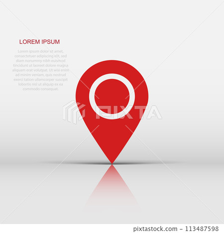 Pin map icon in flat style. Gps navigation vector illustration on white isolated background. Target destination business concept. Pin map icon in flat style. Gps navigation vector illustration on white isolated background. Target destination business concept. 113487598