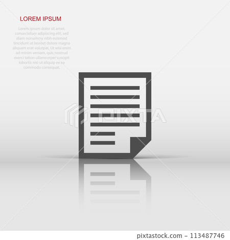 Document note icon in flat style. Paper sheet vector illustration on white isolated background. Notepad document business concept. 113487746