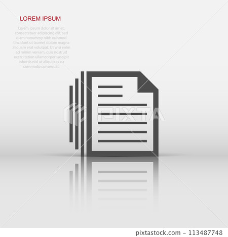 Document note icon in flat style. Paper sheet vector illustration on white isolated background. Notepad document business concept. 113487748