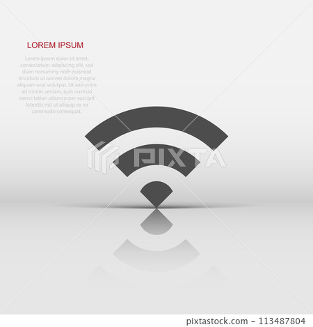 Wifi internet sign icon in flat style. Wi-fi wireless technology vector illustration on white isolated background. Network wifi business concept. 113487804