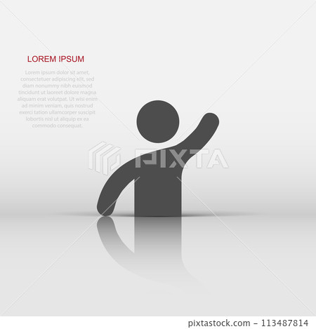 People greeting with hand up icon in flat style. Person gesture vector illustration on white isolated background. People leader business concept. 113487814
