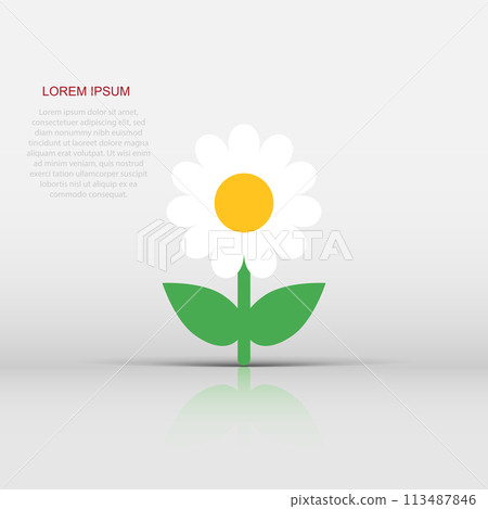 Chamomile flower vector icon in flat style. Daisy illustration on isolated background. Camomile sign concept. 113487846