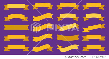 Fantastic lovely ribbon, banner or tag vector art set. Flat gold color. Fantastic lovely ribbon, banner or tag vector art set. Flat gold color. 113487903