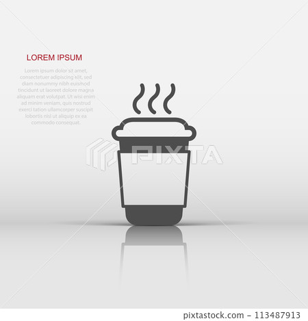 Coffee, tea cup icon in flat style. Coffee mug vector illustration on white isolated background. Drink business concept. Coffee, tea cup icon in flat style. Coffee mug vector illustration on white isolated background. Drink business concept. 113487913
