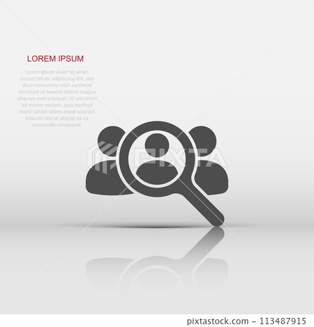 Search for employees and job, business, human resource icon in flat style. Search people illustration on white isolated background. Focus group, public relations sign concept. 113487915