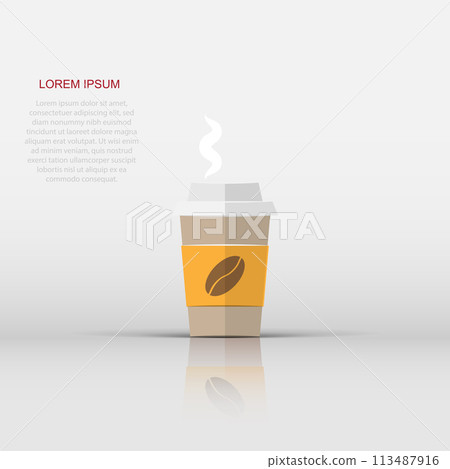 Coffee, tea cup icon in flat style. Coffee mug vector illustration on white isolated background. Drink business concept. Coffee, tea cup icon in flat style. Coffee mug vector illustration on white isolated background. Drink business concept. 113487916