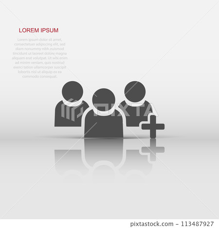 People communication user profile icon in flat style. People with plus vector illustration on white isolated background. Partnership business concept. 113487927