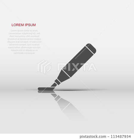Highlighter marker pen icon in flat style. Highlight illustration on white isolated background. Office stationery concept. 113487934