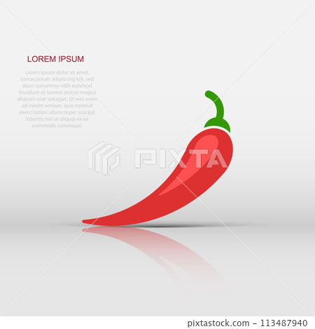 Chili pepper in flat style. Spicy peppers illustration on white isolated background. Chili paprika business concept. 113487940