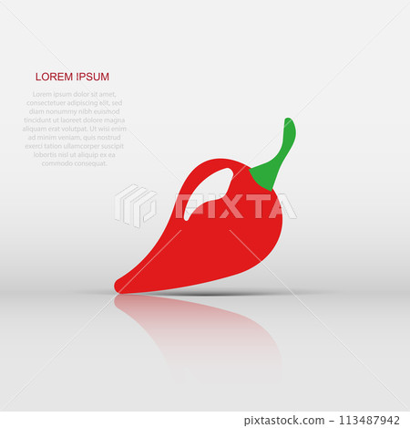 Chili pepper in flat style. Spicy peppers illustration on white isolated background. Chili paprika business concept. Chili pepper in flat style. Spicy peppers illustration on white isolated background. Chili paprika business concept. 113487942