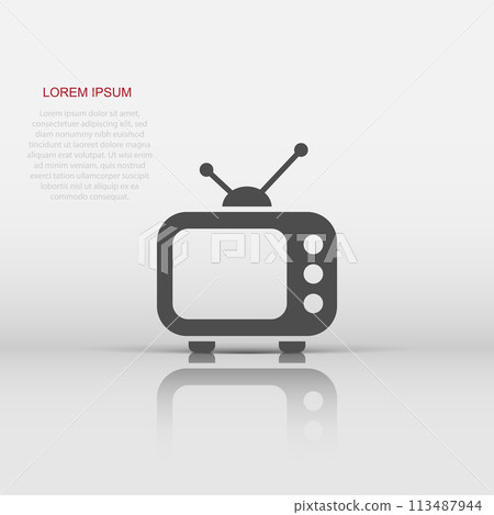 Television monitor in flat style. Tv screen illustration on white isolated background. Tv show concept. 113487944