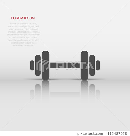 Dumbbell fitness gym in flat style. Barbell illustration on white isolated background. Bodybuilding sport concept. Dumbbell fitness gym in flat style. Barbell illustration on white isolated background. Bodybuilding sport concept. 113487958