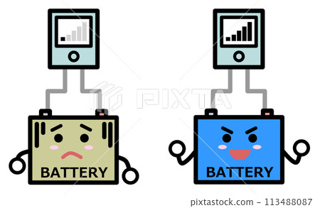 Comparison illustration of high-performance battery and old battery Comparison illustration of high-performance battery and old battery 113488087