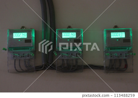 Electric billing meters and wires on board 113488259