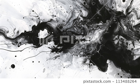 Black abstract background. Watercolor illustration. Ink art 113488264