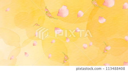 金色背景和舞動櫻花花瓣的水彩插圖 金色背景和舞動櫻花花瓣的水彩插圖 113488408