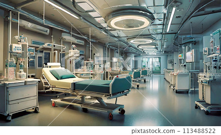 Empty Beds in a Modern Hospital Intensive Care Unit - Generative Ai 113488522