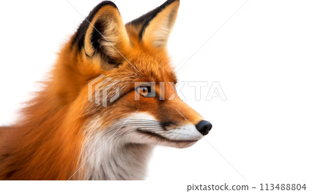Close-up of a Head of Red Fox Isolated on White Background - Generative Ai 113488804