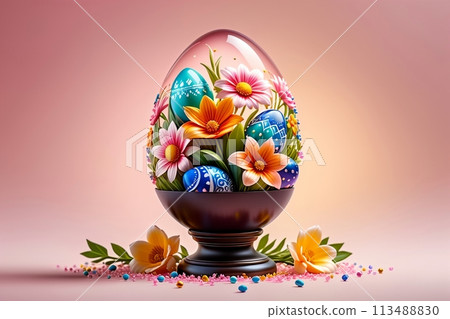Easter greeting card, colorful Easter eggs 113488830