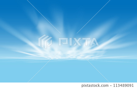 Realistic white clouds smoke on blue sky background vector illustration 113489091