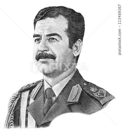 Saddam Hussein portrait from twenty five dinars Iraq banknote Saddam Hussein portrait from twenty five dinars Iraq banknote 113489167
