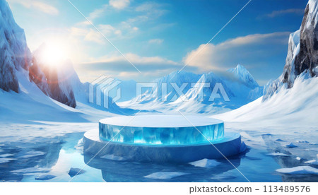 Ice Podium for Mockup Display or Presentation of Products - Generative Ai 113489576
