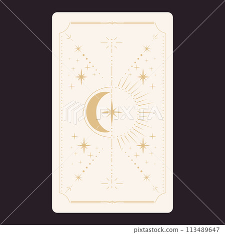 Tarot reverce border card frame gold line border celelstial mystery esoteric decoration with stars and moon. Magic sacred cover Tarot reverce border card frame gold line border celelstial mystery esoteric decoration with stars and moon. Magic sacred cover 113489647