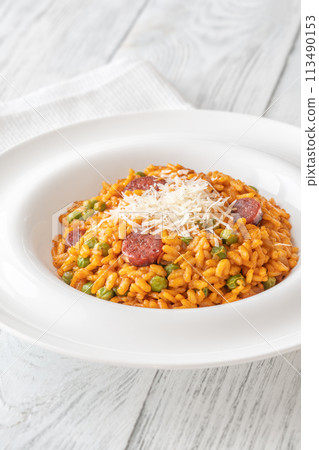 Portion of chorizo risotto 113490153