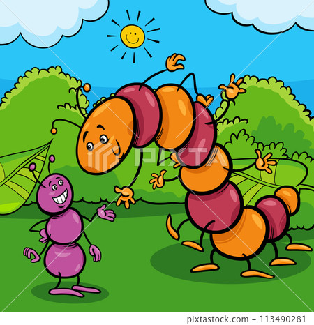 cartoon ant and caterpillar insects animal characters 113490281