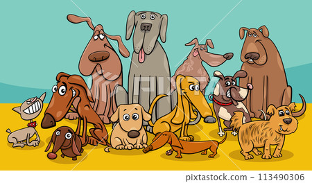 cartoon dogs and puppies animal characters group at home 113490306