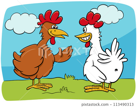 cartoon two chickens farm birds characters talking cartoon two chickens farm birds characters talking 113490313