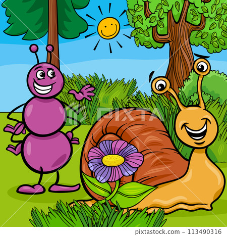 cartoon ant and snail funny animal characters 113490316