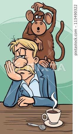 monkey on your back cartoon concept illustration 113490322