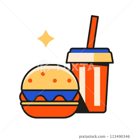 American Burger and Cup Icon in Flat Designs American Burger and Cup Icon in Flat Designs 113490346