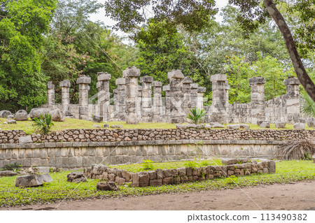 Old pyramid and temple of the castle of the Mayan architecture known as Chichen Itza these are the ruins of this ancient pre-columbian civilization and part of humanity 113490382
