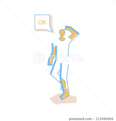 Man in dynamic pose with ok text in dialog speech bubble 113490808
